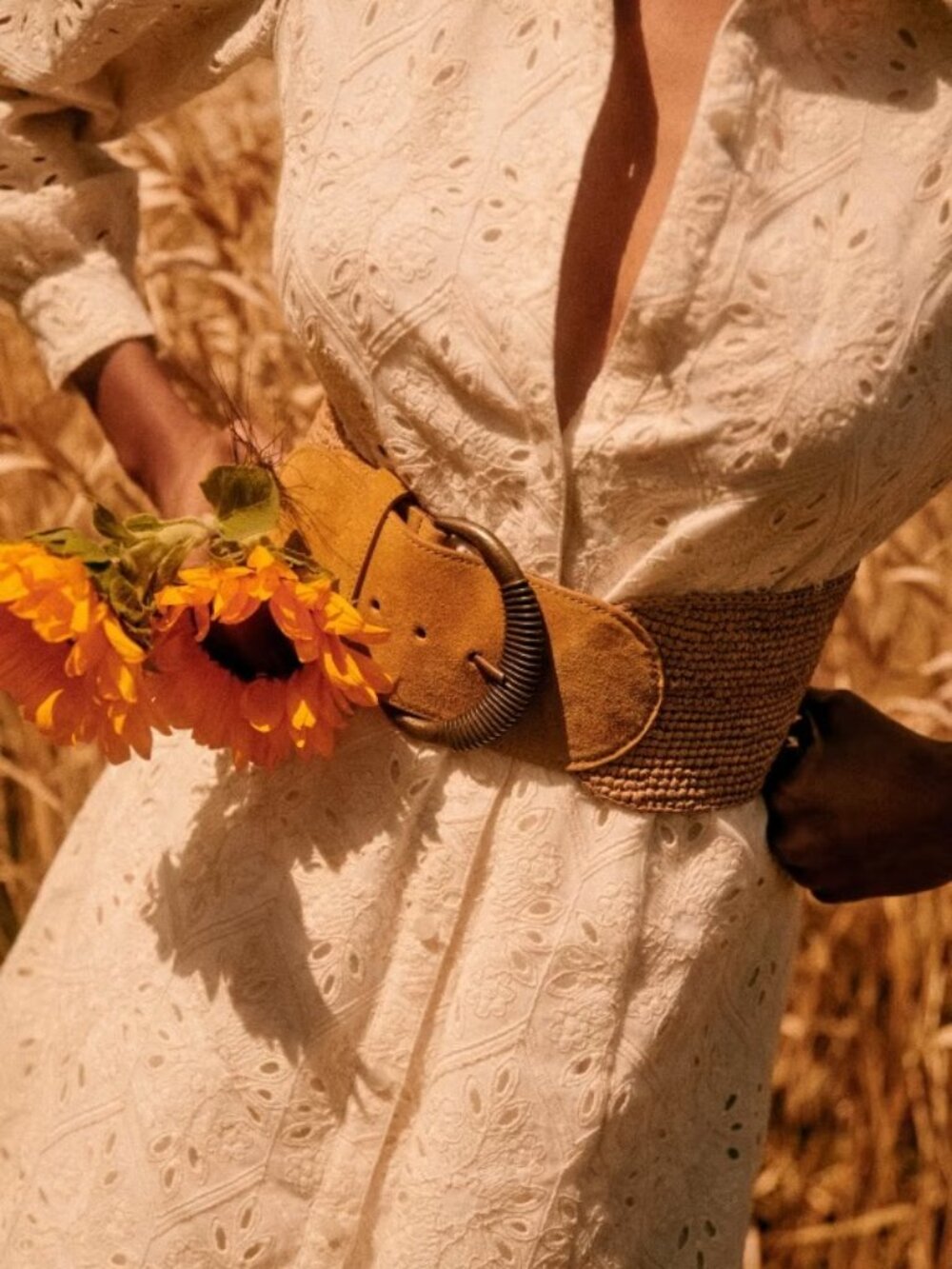 🌞 SÉZANE Carlie Belt Raffia Waist Belt Oversized Buckle Honey 80